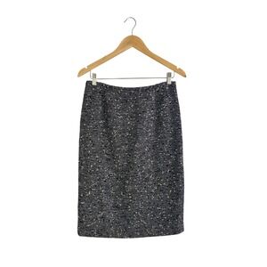 Lafayette 148 New York Wool Blend Herringbone Tweed Pencil Skirt Sz 8 Gray Black